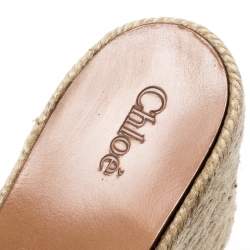 Pre Owned Chloe Brown Suede Fringe Detail Wedge Espadrille Sandals Size 39