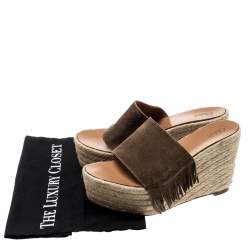 Pre Owned Chloe Brown Suede Fringe Detail Wedge Espadrille Sandals Size 39