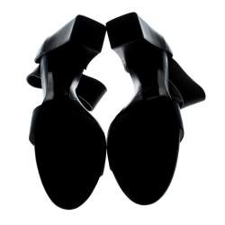 Pre Owned Chloe Blue/Black Leather Ankle Cuff Block Heel Sandals Size 38