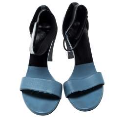 Pre Owned Chloe Blue/Black Leather Ankle Cuff Block Heel Sandals Size 38