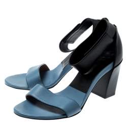 Pre Owned Chloe Blue/Black Leather Ankle Cuff Block Heel Sandals Size 38