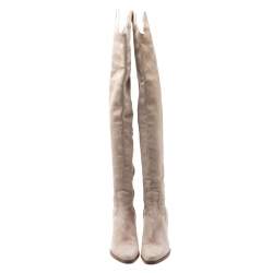 Pre Owned Chloe Pink/White Suede And Leather Knee Length Boots Size 38