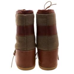 Pre Owned Chloe Brown Leather And Wool Fabric Moon Boots Size 38