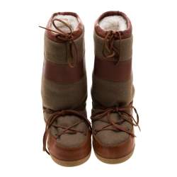 Pre Owned Chloe Brown Leather And Wool Fabric Moon Boots Size 38