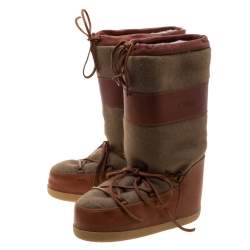 Pre Owned Chloe Brown Leather And Wool Fabric Moon Boots Size 38