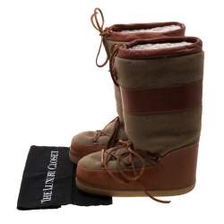 Pre Owned Chloe Brown Leather And Wool Fabric Moon Boots Size 38
