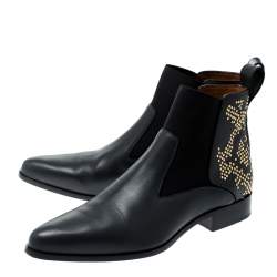 Pre Owned Chloe Black Leather Studded Ankle Boots Size 40