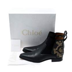 Pre Owned Chloe Black Leather Studded Ankle Boots Size 40