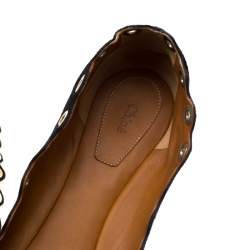 Pre Owned Chloe Dark Blue Suede Scalloped Grommet Ballet Flats Size 39.5