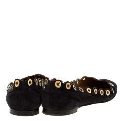 Pre Owned Chloe Dark Blue Suede Scalloped Grommet Ballet Flats Size 39.5