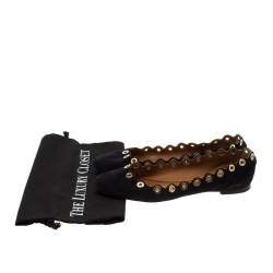 Pre Owned Chloe Dark Blue Suede Scalloped Grommet Ballet Flats Size 39.5