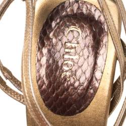 Chloe Gold/Brown Criss Cross Leather and Snakeskin Platform Sandals Size 37