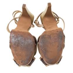 Chloe Gold/Brown Criss Cross Leather and Snakeskin Platform Sandals Size 37