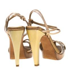 Chloe Gold/Brown Criss Cross Leather and Snakeskin Platform Sandals Size 37