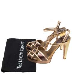 Chloe Gold/Brown Criss Cross Leather and Snakeskin Platform Sandals Size 37