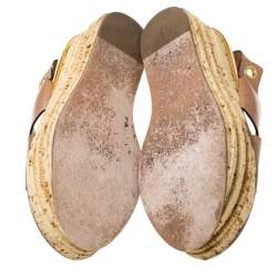 Pre Owned Chloe Brown Leather Clyde Wedge Platform Sandals Size 40