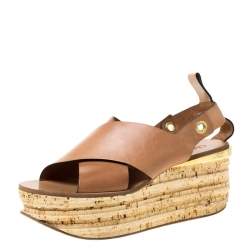 Pre Owned Chloe Brown Leather Clyde Wedge Platform Sandals Size 40