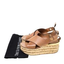 Pre Owned Chloe Brown Leather Clyde Wedge Platform Sandals Size 40
