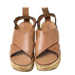 Pre Owned Chloe Brown Leather Clyde Wedge Platform Sandals Size 40