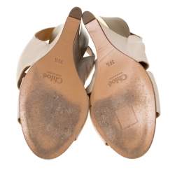 Chloe Beige Leather Eliza Wedge Slingback Sandals Size 39.5