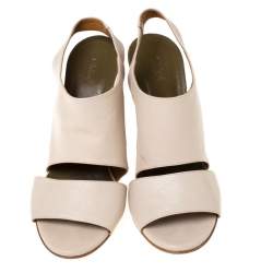 Chloe Beige Leather Eliza Wedge Slingback Sandals Size 39.5