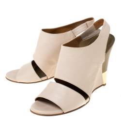 Chloe Beige Leather Eliza Wedge Slingback Sandals Size 39.5