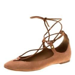 Chloe Brown Suede Foster Lace-up Ballet Flats Size 39