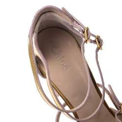 Pre Owned Chloe Gold Metallic Leather Block Heel Ankle Strap Pumps Size 37