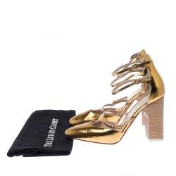 Pre Owned Chloe Gold Metallic Leather Block Heel Ankle Strap Pumps Size 37