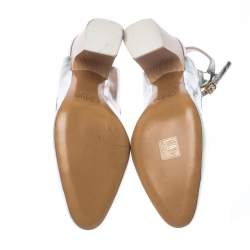 Pre Owned Chloe Metallic Silver Leather Ankle Strap Block Heel Sandals Sizer 38