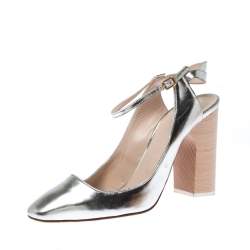 Pre Owned Chloe Metallic Silver Leather Ankle Strap Block Heel Sandals Sizer 38