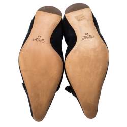 Pre Owned Chloe Black Satin Embellished Pointed Toe Scrunch Ballet Flats Size 42