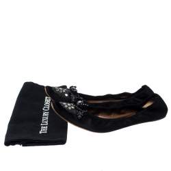 Pre Owned Chloe Black Satin Embellished Pointed Toe Scrunch Ballet Flats Size 42