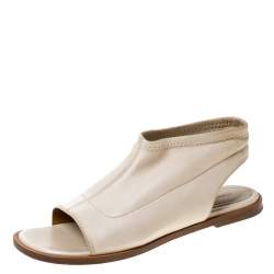 Pre Owned Chloe Beige Leather Slingback Flat Sandals Size 38