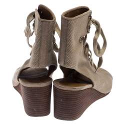 Chloe Beige Canvas Ghillie Lace Up Wedge Sandals Size 36