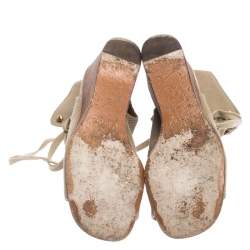 Chloe Beige Canvas Ghillie Lace Up Wedge Sandals Size 36
