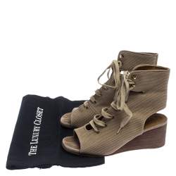 Chloe Beige Canvas Ghillie Lace Up Wedge Sandals Size 36