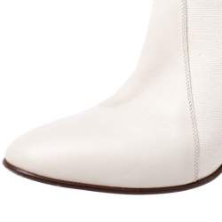 Chloe White Leather And Beige Canvas Kole Ankle Boots Size 38