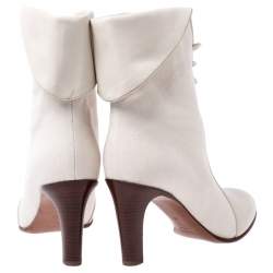Chloe White Leather And Beige Canvas Kole Ankle Boots Size 38