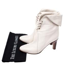 Chloe White Leather And Beige Canvas Kole Ankle Boots Size 38