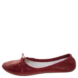 Pre Owned  Chloé Red Leather Bow Ballet Flats Size 38.5