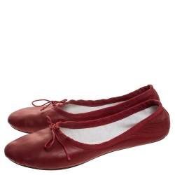 Pre Owned  Chloé Red Leather Bow Ballet Flats Size 38.5