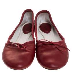 Pre Owned  Chloé Red Leather Bow Ballet Flats Size 38.5