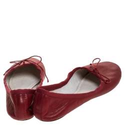 Pre Owned  Chloé Red Leather Bow Ballet Flats Size 38.5