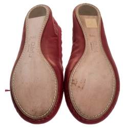 Pre Owned  Chloé Red Leather Bow Ballet Flats Size 38.5