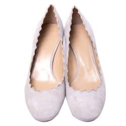 Pre Owned Chloe Light Grey Suede Lauren Scallop Trim Block Heel Pumps Size 39