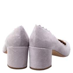 Pre Owned Chloe Light Grey Suede Lauren Scallop Trim Block Heel Pumps Size 39