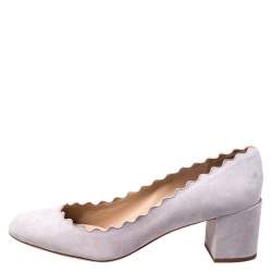 Pre Owned Chloe Light Grey Suede Lauren Scallop Trim Block Heel Pumps Size 39