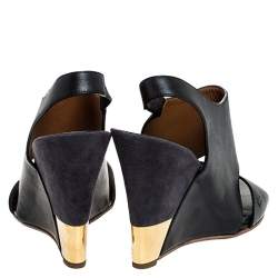 Chloe Black Leather Eliza Wedge Slingback Sandals Size 39.5
