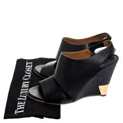 Chloe Black Leather Eliza Wedge Slingback Sandals Size 39.5